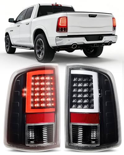 SPBREW LED Tail Lights Assembly for Dodge RAM 1500 2009-2018 Bright Taillights Compatible With 09-18 Ram 1500 2500 3500 LED C-Tube Tail Lights Rear Lamps IP67 Waterproof Plug & Play 1 Pair