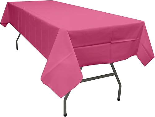 Miniatura 2 de PARTY ULYJA Fuschia - Manteles de plástico rosa intenso para mesas rectangulares, paquete de 2 manteles desechables de 54 x 108 pulgadas, para