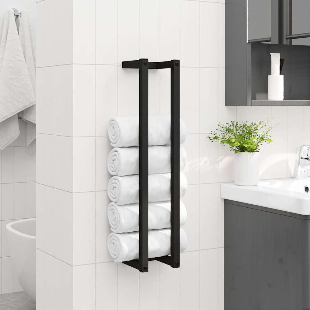 Handtuchständer Schwarz aus Eisen 12,5x12,5x60 cm, Wandhalterung zum Aufhängen und Trocknen von Handtüchern, praktische Ablage für Bad, Dusche und Küche