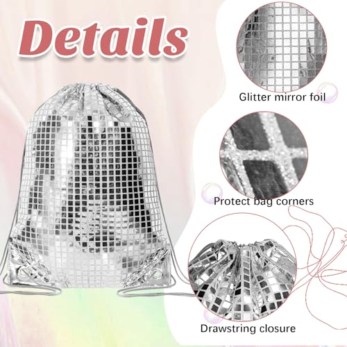1 Piece Disco Drawstring Bag Sequin Backpack Silver Gym Bag Decorations for Birthday Gift 70s 80s 90s Last Disco Party Favor3