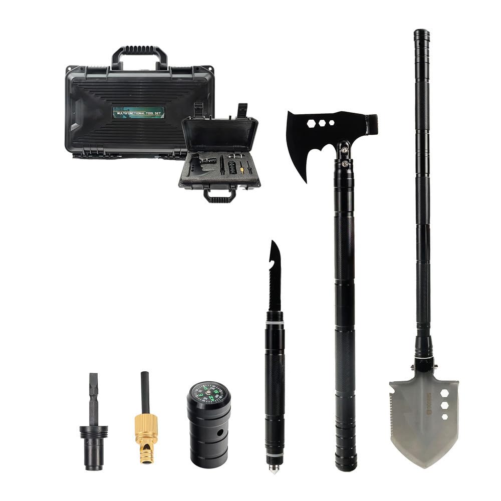 Dönges Multifunktionaler Klappspaten All-in-One - Spaten, Axt, Messer und Kompass - Robustes Outdoor Multitool