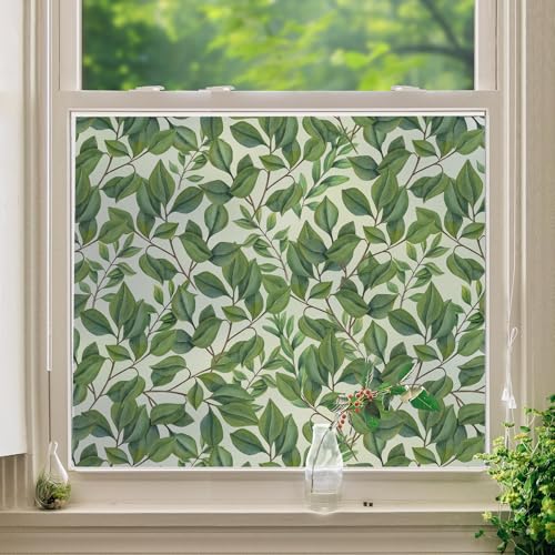 Vinilo decorativo para ventana patrón hojas retro miniatura 1