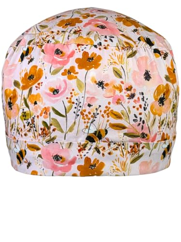 Image of Scrub Cap for Women and Men, Ponytail Scrub Caps, Working Hat, Head Cover with Ribbon Ties and Buttons, Long Hair