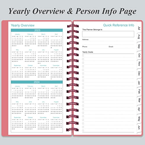 2023-2024 Pocket Planner/Calendar - A6 Weekly Monthly Planner, July 2023 - June 2024, 3.75" X 6.75" With Flexible Cover, Tabs, Strong Twin-Wire Binding, Inner Pocket, Pink #TOP4