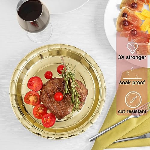 Image of Gold Disposable Paper Plates, 7 Inch Dessert Cake Plates, 50 Count Bulk