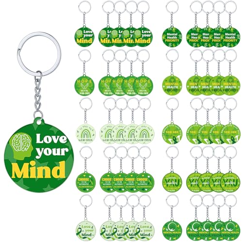 Kigeli 100 Pcs Mental Health Awareness Month Keychain Gifts Bulk