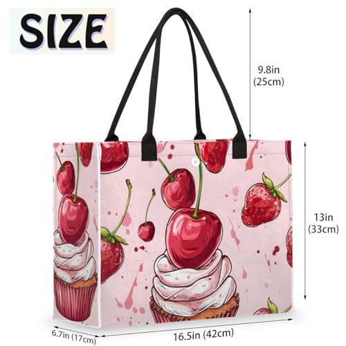 Pink Cake Cherry Tote Bag for Women Large Beach Bag Reusable Tote Bags for Work Travel Beach Shopping2