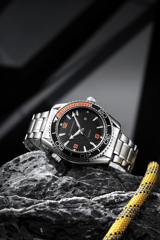 Image of GIORDANO Analog Quartz Watch for Men - Round Dial with Rotating Bezel, Luminous Hour Markers, Silicone & Stainless Steel Strap, Date Display