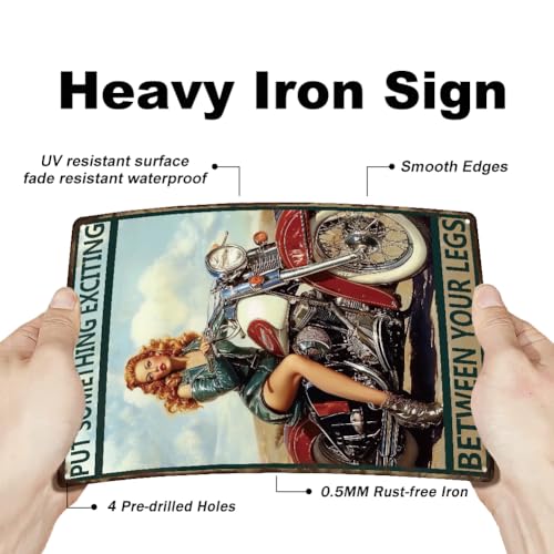 SUPERDANT Motorcycle Metal Signs Pin Up Lady Tin Signs Riding Wall Plaques Put Something Wxciting Iron Poster Art for Man Cave Garages Home Bedroom Vintage Decor - Image 3