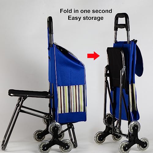 Einkaufswagen mit 6 Rädern und Sitz, 40 l, Treppensteigwagen für Lebensmittel, Reisen, Camping und Picknicks, vielseitiger blauer Einkaufstrolley – Bild 4