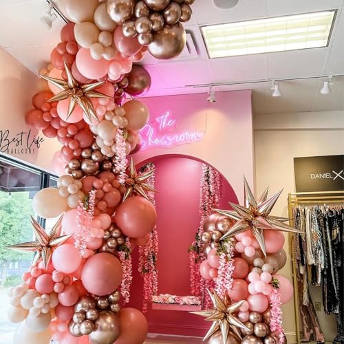 Image of Jobkoo Dusty Blush Pink Balloons, Retro Pink Metallic Chrome Rose Gold Confetti White Sand Nude Balloon Dusty Rose Apricot Beige Party Balloons for Birthday Boho Mothers Day Baby Shower Decorations