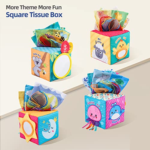 Jollybaby Baby Square Tissue Box Toy, Baby Sensory Toys Musical Toys Montessori Toys Crinkle Toys Colorful Soft Scarf Box For 6 9 12 Months Toddlers Infants Newborns Gift(Farm) #TOP2
