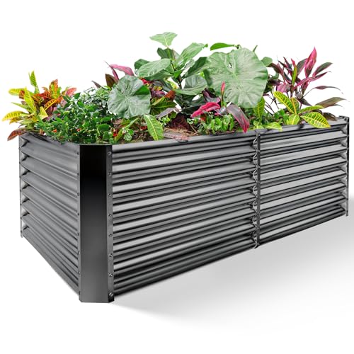 Image of Land Guard 8x4x2 ft Galvanized Raised Garden Bed Kit, Galvanized Planter Raised Garden Boxes Outdoor, Large Metal Raised Garden Beds for Vegetables(Grey)