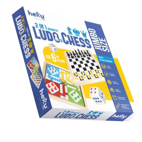Image of THE GAME FACTORY Magnetic 2-in-1 Wooden Chess and Ludo Board Game - Premium Travel-Friendly Game Set for Kids & Family - Durable Wooden Board with Bright Colors