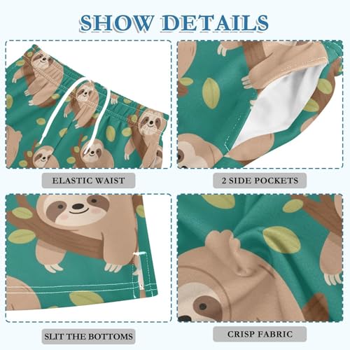 Cute Sloth Tree Branch Boys Active Basketball Shorts Lightweight Summer Sports Shorts with Pockets for Kids4