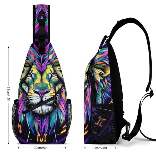 Men's Small Day Pack, Cross Body Sling Bag, Travel Hiking Fashion Chest Bag Trippy Lion Leo Constellation Art2