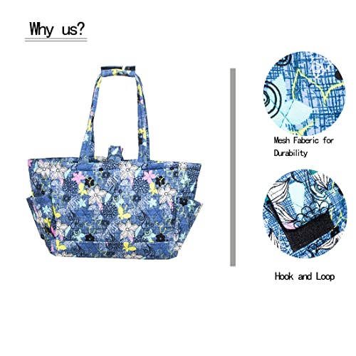 Magou Floral Needle Bag Knitting Bag Yarn Storage Tote (Blue Garden) #TOP2
