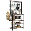 IRONCK Baker's Rack, 5 Tier Kitchen Island with Hooks Microwave Stand with Mesh Panel Storage, Utility Storage Shelf for Kitchen, Vintage Browm and P2 Wood