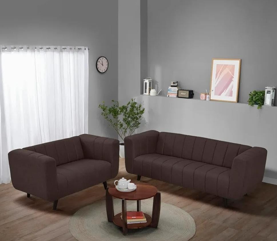 Image of Stellar Hand Striped Five (3+2) Seater Elegant Wooden Base Sofa in Wide Extravagant Fabric, Gives Luxurious Look for Home /Living Room /Office /Guest Room /Hotels