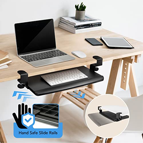Eho Clamp-On Retractable Adjustable Keyboard Tray, Under Desk Ergonomic Keyboard Tray - Easy Tool-Free Install - Small Surface 20" X 11.5" #TOP5