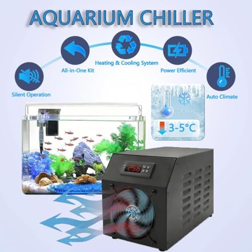 16 Gallon Aquarium Chiller, Low Noise Hydroponics Water Chiller with Pump Hose for Fish Tanks, Axolotl & Coral Reef, Saltwater & Freshwater Compatible