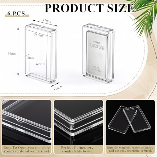 Image of Geiserailie 6 Pcs 5 oz Silver Bar Holder Case, Clear Acrylic Silver and Gold Bar Holder Capsule Storage Container Box for 5 Ounce