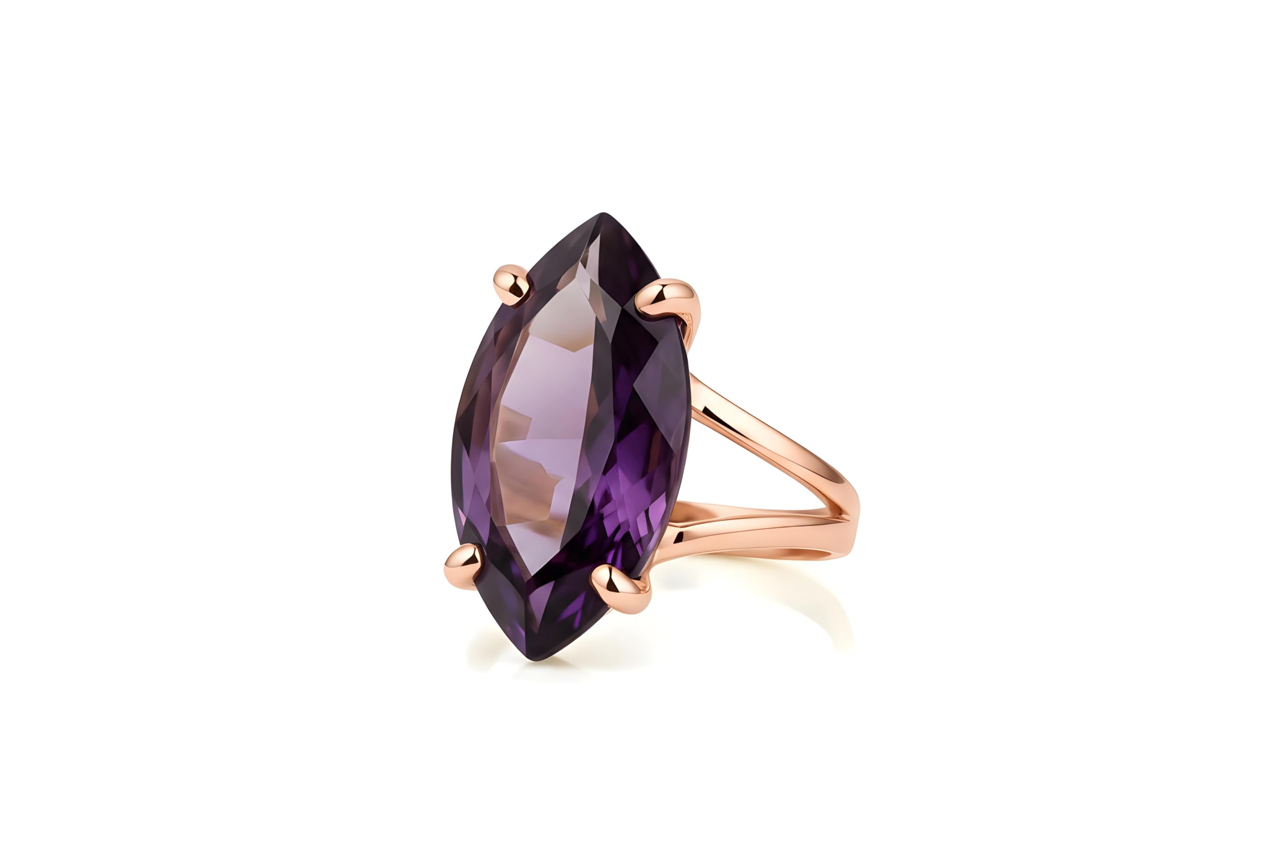 Bague fiançailles marquise or rose 14k et améthyste pour bijoux femme - 9