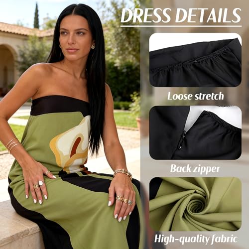 Image of Zwirelz Women Strapless Maxi Dress Boho Floral Print Flowy Long Tube Dress Off Shoulder Loose Beach Sundress