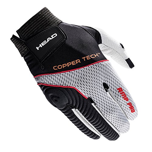 HEAD Leather Racquetball Glove - AMP Pro Copper Tech Glove for Right & Left Hand - Black/Silver/Red, Right - Large