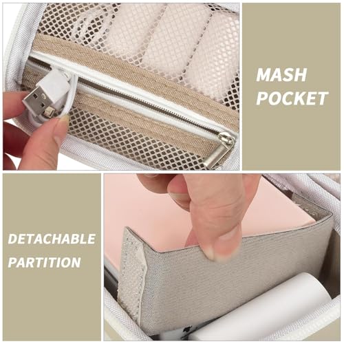 Image of Sticker Printer Case for XenGro AHM2 / for Anycash /for ETIKEZ PM290C / for Nelko PM230 / for Memoking T02 Mini Photo Printer. Holder for Label Maker, Thermal Paper, USB Cable, Box Only- Beige