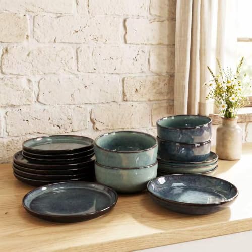 Image of Ceramic Dinnerware Set(16 pcs) Serve 4 people, Plates & Bowls Sets, Reactive Glaze Dishes Set, Chip Resistant and Scratch Resistant, Dishwasher, Microwave Safe, Suitable for dinner, party