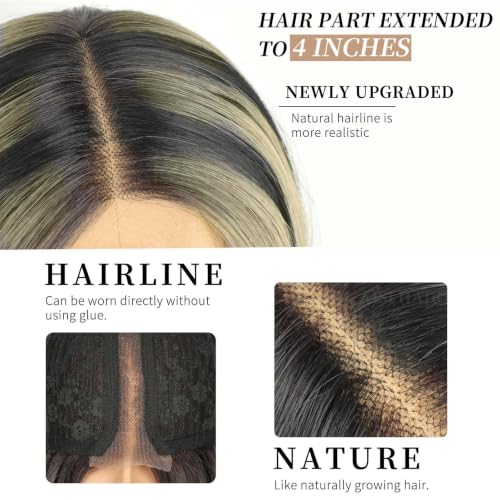 Image of AISI HAIR Black Highlights Wigs for Women,Wavy Synthetic Lace Wig 26Inch | Lace Hairline,Middle Part,Heat Resistant Wig,Daily Party,Natural-Looking,Adjustable Cap,Beginner Friendly,Soft Silky Texture