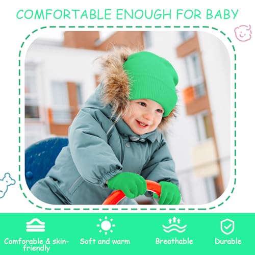JenPen 12 Sets Kids Winter Beanies and Gloves Children Warm Winter Hats Stretchy Knitted Gloves for Boys Girls4