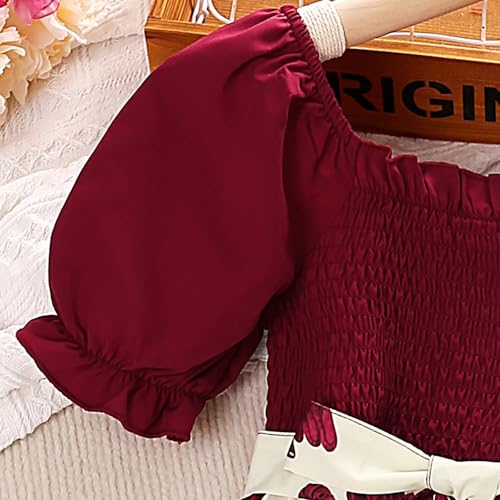Little Girls Short Sleeve Dresses Girls Floral Smocked Waist Dress Church Holiday Playwear Soft Midi Dress4