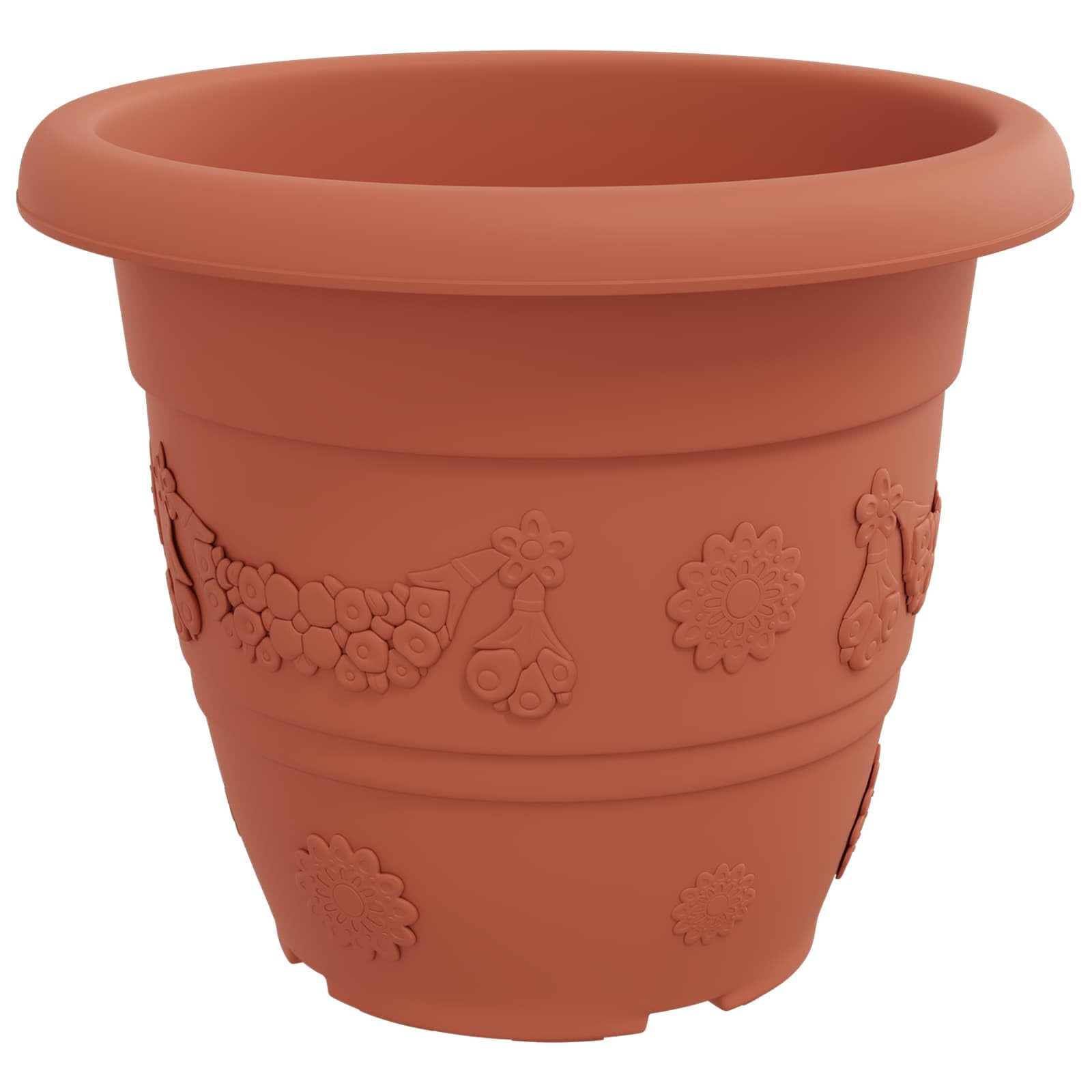 24er Set Blumentöpfe Ø 39 cm Ziegelrot, Moderne Pflanzkübel aus Kunststoff für Außen und Innen, Große Runde Pflanzgefäße mit Drainage für Garten Terrasse Balkon, 39x32 cm