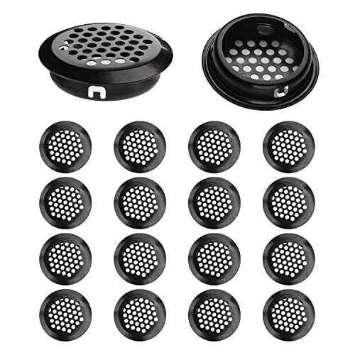 BOSCOW Grilles de ventilation, 16 pièces Grilles de ventilation en acier inoxydable noir de 35 mm Grilles de ventilation rondes pour armoires de cuisine Armoires à chaussures Vitrines décoratives Cover