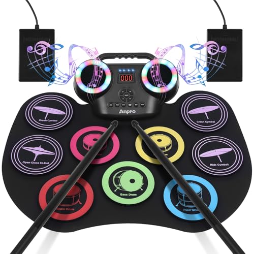 Anpro Kits De Batería Electrónica, Bateria Musical Con 9 Almohadillas De Batería, Batería Musical Para Niños Pantalla Led A Color