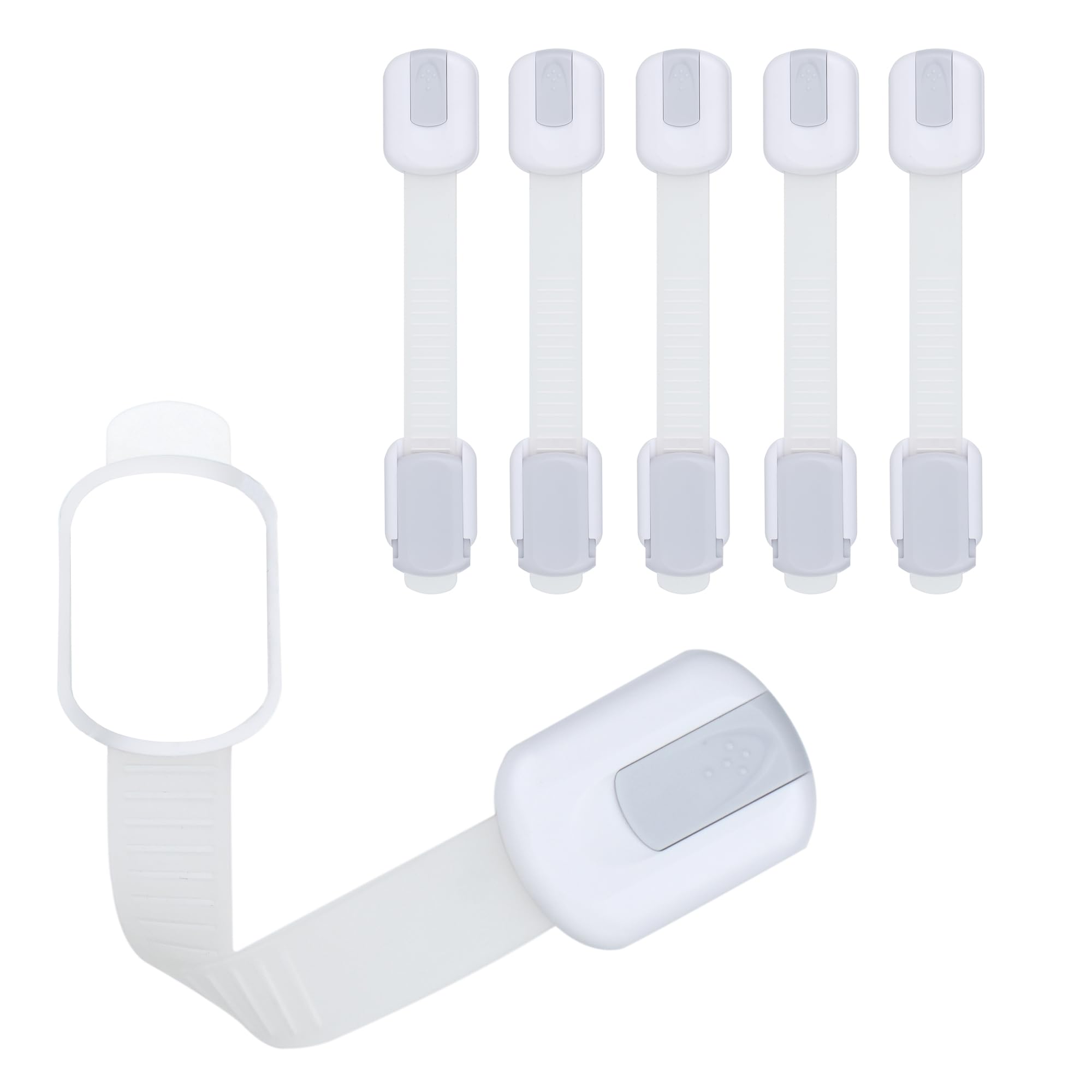 Child Safety Cabinet Locks (6 Pack) – Adjustable Baby Proofing Strap Latches with Strong 3M Adhesive – No Drill Childproof Locks for Drawers, Cabinets, Fridge, Door, Closet, Grey