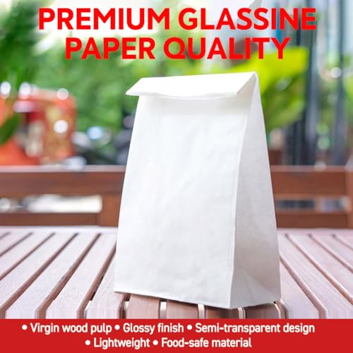 Image of RANUR Butter or Parchment Paper Bags for Food Snack, Sandwich Pastry, Glassine, Wax Cookie, Size 13 cm X 28cm X 8 cm, L X H X W White Colour Pack of 100