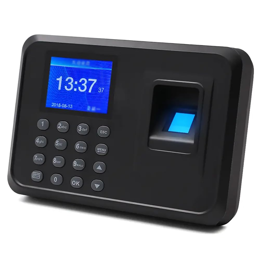 TsoLay Registratore per Il Check-in dei Dipendenti, Registratore di Presenza con Schermo da 2,4 Pollici, Registratore di Presenza 2 in 1 con Impronta Digitale E Password, Comandi Vocali, Generazione