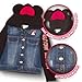 Disney Minnie Mouse Girl's Hoodie Jean Jacket with Ears - Fashion Hooded Denim Jacket with Sleeve Print for Kids (Black and Blue, Size 10/12)