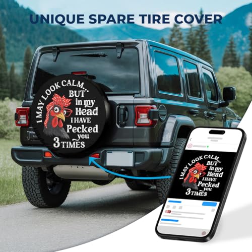 Image of GENANY Funny Chicken Father's Day PVC Spare Tire Cover for RV Trailer, Waterproof, Size 14 Fits 24-27 Inch