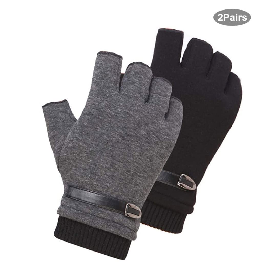 Guantes, Guantes térmicos, Guantes sin dedos Invierno Cálido Manopla de medio dedo Unisex for Ciclismo Moto Correr al aire libre Gris Negro 2 pares, Guantes de invierno, Guantes de medio dedo, Guantes