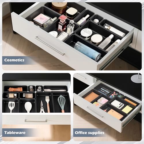 69PCS Large Plastic Interlocking Drawer Organizer, 5 Sizes Versatile Desk Drawer Organizer Trays, Drawer Dividers, Organization and Storage Bins for Tools,Office,Jewelries,Kitchen Utensils and Makeup - Image 5