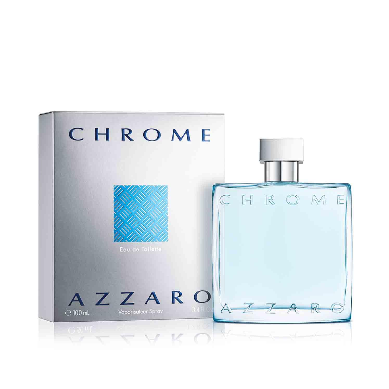 Azzaro Chrome Eau de Toilette Uomo, Profumo Uomo Fresco e Persistente, Fragranza Maschile dalle Note Agrumate e Legnose, Con Foglia di Mate, Bergamotto e Muschio, A Lunga Durata