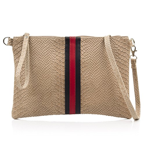 FIRENZE ARTEGIANI Borsa donna vera pelle.Borsa di mano borsa a tracolla Camoscio inciso serpente Borsa a tracolla donna Made in ITALY. VERA PELLE ITALIANA 29x19x4 cm. Colore: TAUPE