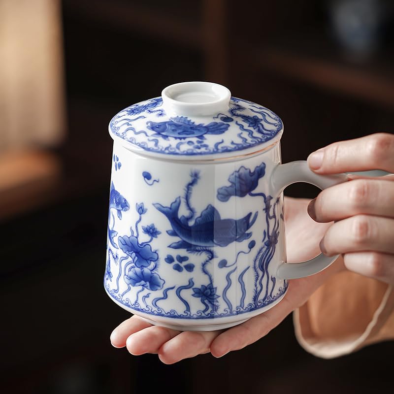 Tasse à thé Tasse à thé Tasse de séparation d'eau de thé Tasse à Eau de Filtre spéciale personnelle en céramique Bleue et Blanche Peinte à la Main Tasse à thé Tasses à thé réutilisables