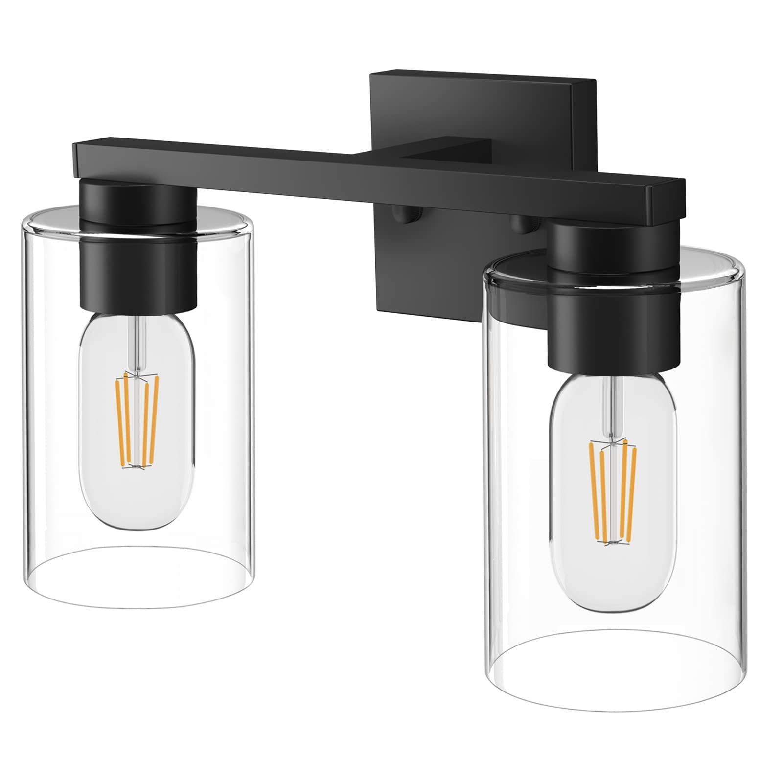 Black Vanity Light Bathroom Vanity Light, 2-Light Bathroom Light Fixtures with Clear Glass Shade Metal Wall Lights for Bathroom Bedroom Kitchen Hallway(E26 Base)