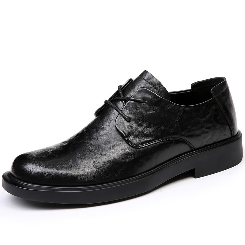 HOOENG Oxford Shoes for Men Lace Up Round Burnished Toe Faux Leather Derby Shoes Block Heel Low Top Non Slip Resistant Classic(Color:Black,Size:7.5)2