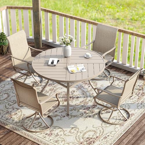 Image of VICLLAX Round Patio Table with Adjustable Umbrella Hole for 4, All Weather Metal Outdoor Dining Table for Lawn Garden, 40.6 inch Outdoor Coffee Table, Cream Color Frame